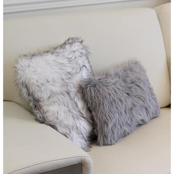 gray fuzzy throw pillows