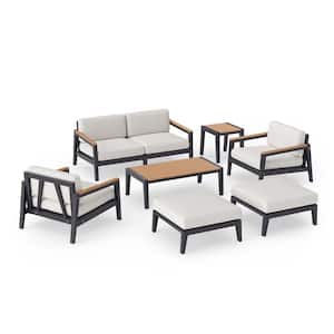 Rhodes 6-Seater 7-Piece Aluminum Outdoor Patio Conversation Set With Canvas Natural Cushions