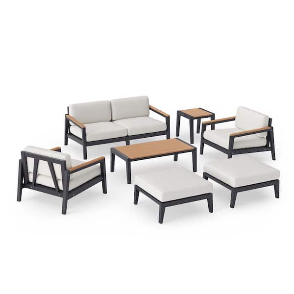 NewAge Products Rhodes 6-Seater 7-Piece Aluminum Outdoor Patio Conversation Set With Canvas Natural Cushions