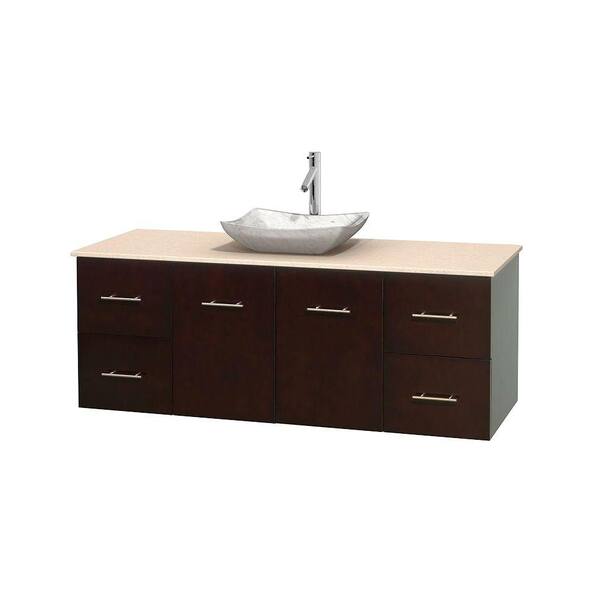 Wyndham Collection Centra 60 in. Vanity in Espresso with Marble Vanity Top in Ivory and Carrara Sink