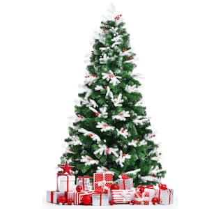 7 ft. Premium Unlit Snow Flocked Hinged Full Artificial Christmas Tree Pine Tree with Solid Metal Stand