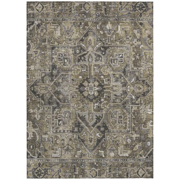 Taupe and Dark Taupe 8 ft. x 10 ft. Woven Oriental Rectangle Indoor/Outdoor Area Rug