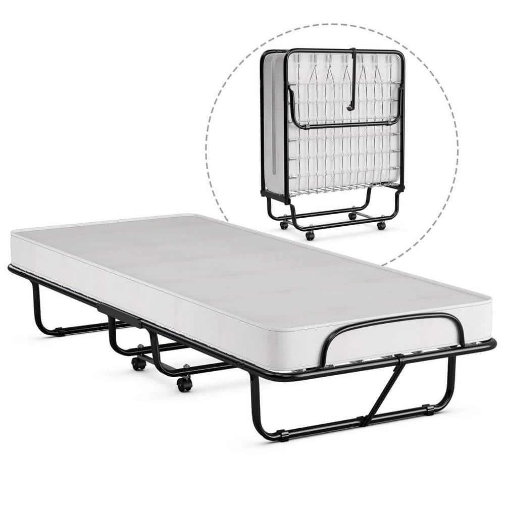 Gymax White Twin Rollaway Bed with Memory Foam Mattress Cot Guest Made ...