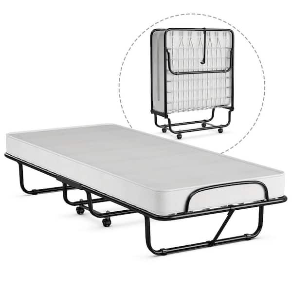 Gymax White Twin Rollaway Bed with Memory Foam Mattress Cot Guest Made in Italy Folding