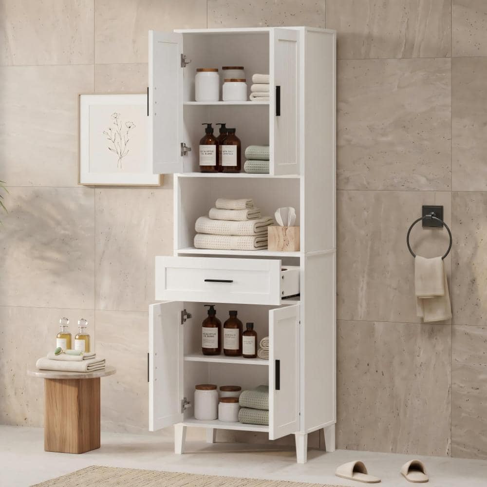 Ami 23.6 in. W x 13.8 in. D x 70.9 in. H White MDF Freestanding Bathroom Storage Cabinet Linen Tower with Drawer price history on PriceWatchPro