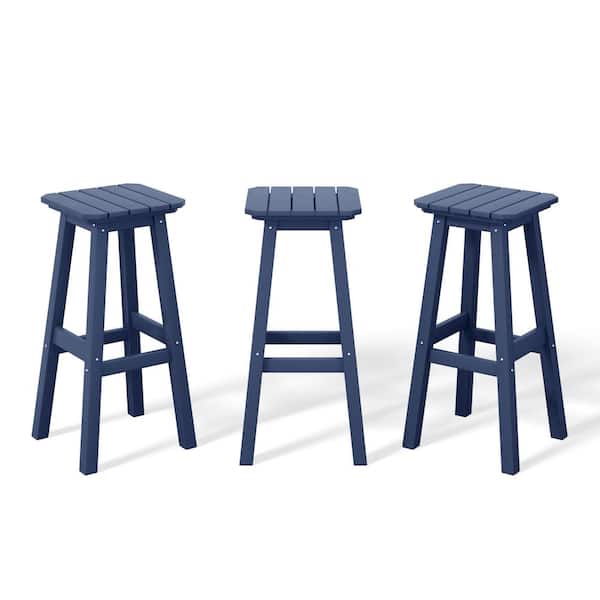 WESTIN OUTDOOR Laguna 29 in. HDPE Plastic All Weather Backless Square Seat Bar Height Outdoor Bar Stool in in Navy Blue, (Set of 3)