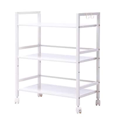3-Tiers Iron Widen Multi-Functional Storage Cart Organizer Shelf in Ivory White