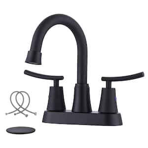 4 in. Centerset Double Handle Bathroom Faucet with UPC Certified Supply Lines and Drain Kit Included in Matte Black