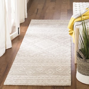 Micro-Loop Beige/Ivory 2 ft. x 7 ft. Tribal Border Diamonds Runner Rug