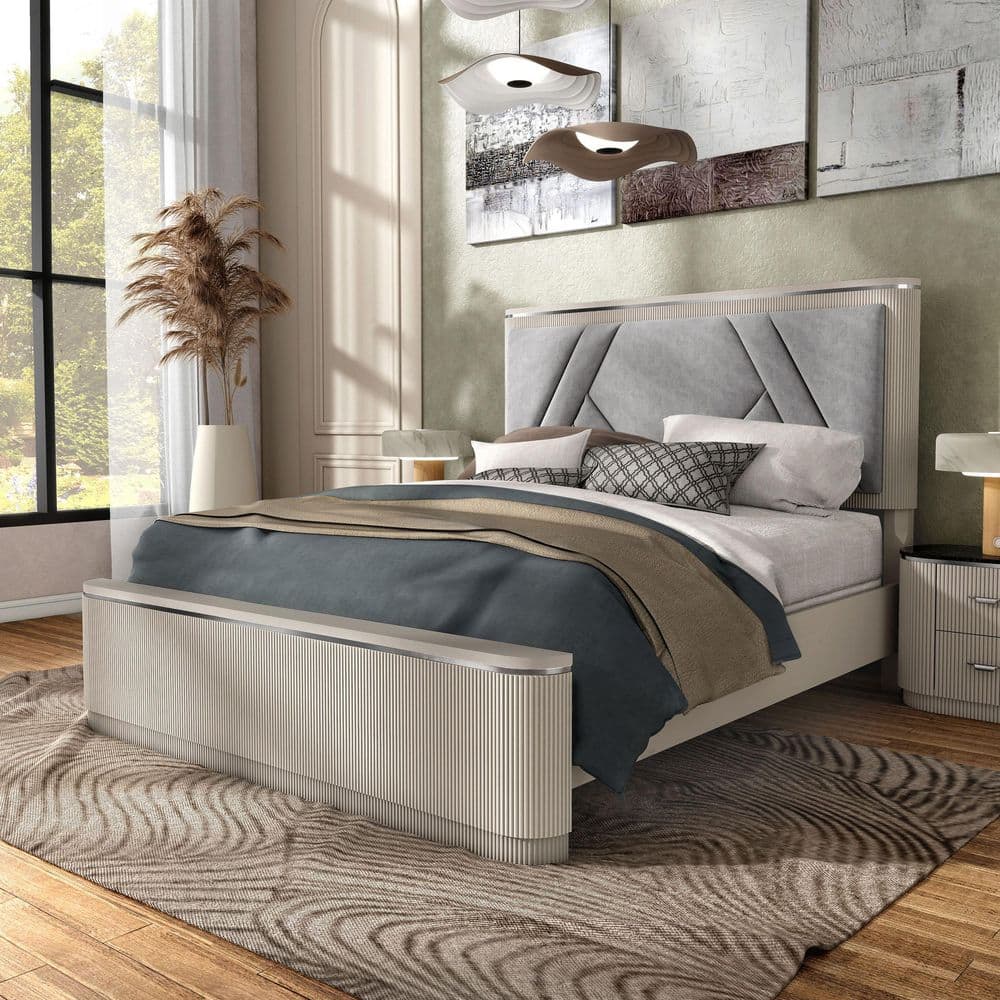 Addy Gray Wood Frame King Panel Bed with Padded Headboard price history on PriceWatchPro