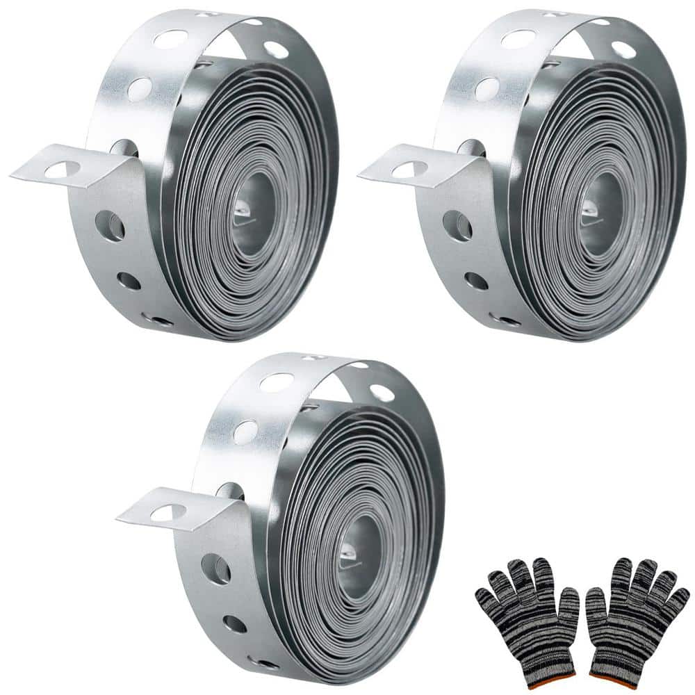 3 Pack 3/4 in. x 10 ft. Metal Pipe Strap, 27-Gauge Metal Strap for Pipe Sup