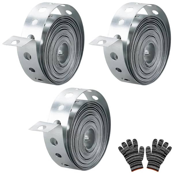 3 Pack 3/4 in. x 10 ft. Metal Pipe Strap, 27-Gauge Metal Strap for Pipe Support Hanging and Flexible Trimming with Holes