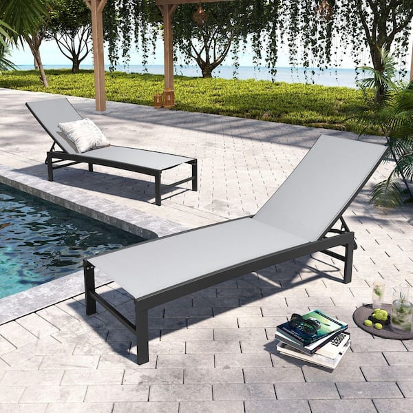 Pellebant 2-Piece All-weather Metal Adjustable Outdoor Chaise Lounges ...