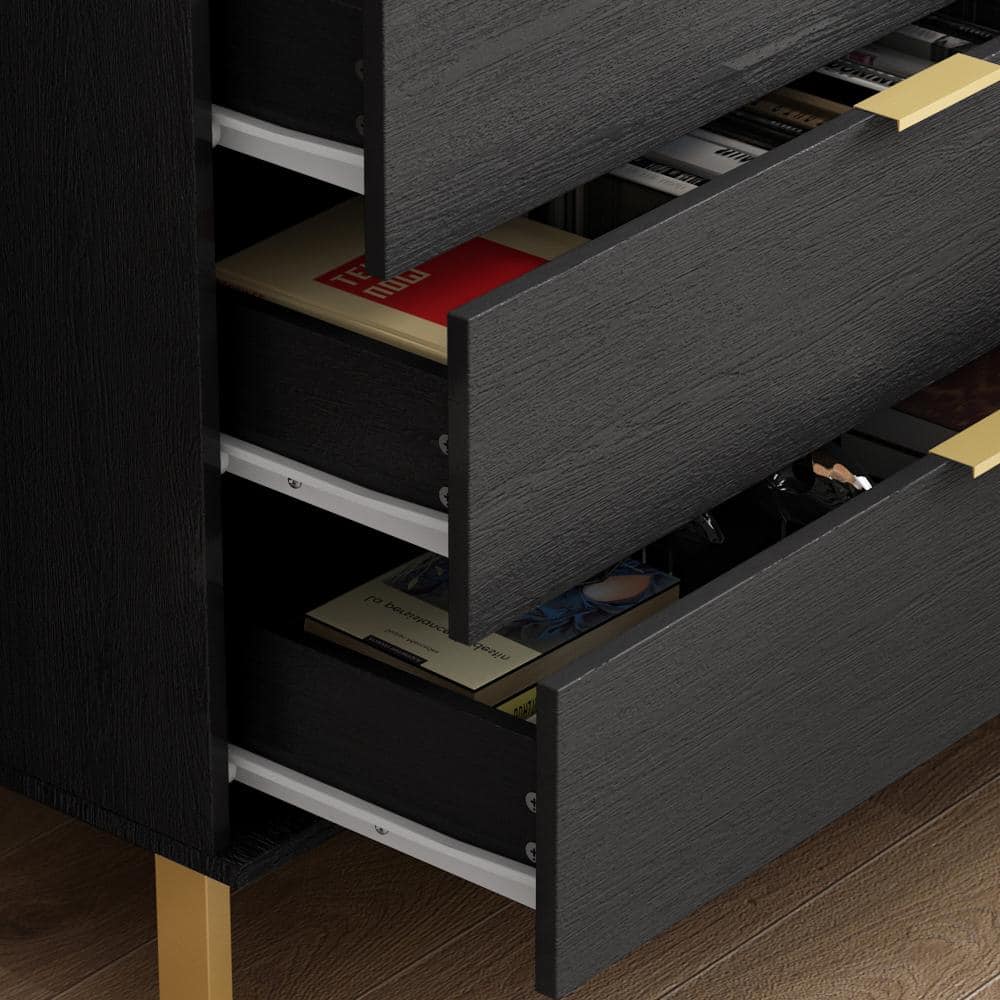 Black MDF Coastal 3-Drawer Chest with Gold Accents