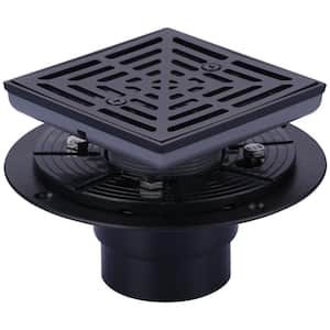 4.5 in. Matte Black Floor Drain with Square Stainless Steel Screw-Tite Strainer