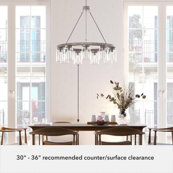 Hunter Devon Park 9-Light Brushed Nickel Wagonwheel Chandelier with Clear Glass Shades Kitchen Light