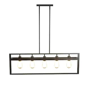 5-Lights Dark Brown Pendant Light with Iron Square Lamp Shade