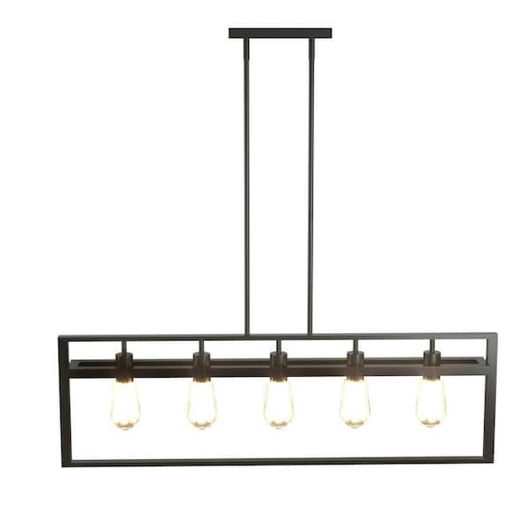 5-Lights Dark Brown Pendant Light with Iron Square Lamp Shade