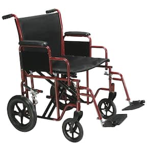Bariatric Transport Wheelchair with Swing-Away Footrest in Red and 22 in. Seat