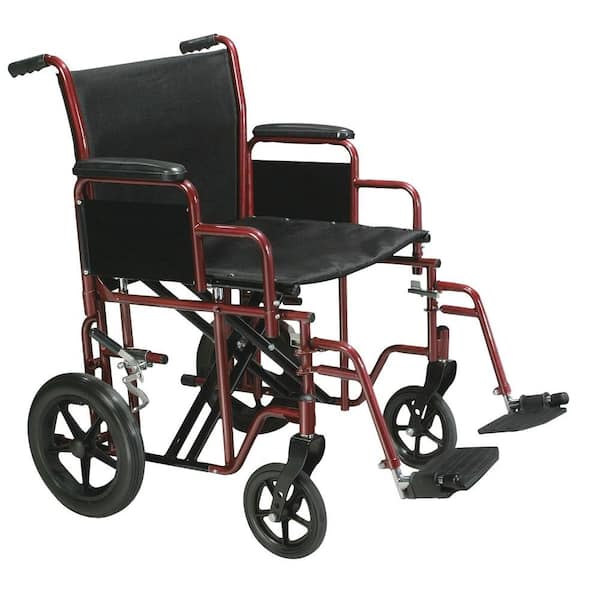 Drive Medical Bariatric Transport Wheelchair with Swing-Away Footrest in Red and 22 in. Seat