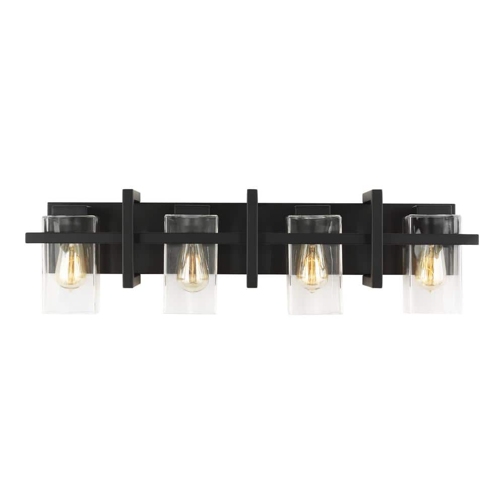 Mitte 33 in. 4-Light Matte Black Industrial Transitional Bathroom Vanity Light with Clear Glass Shade Panels price history on PriceWatchPro