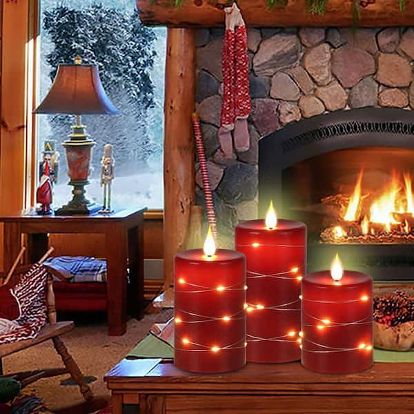 Red Battery Powered LED Christmas Plastic 1 Wick Flameless Candle