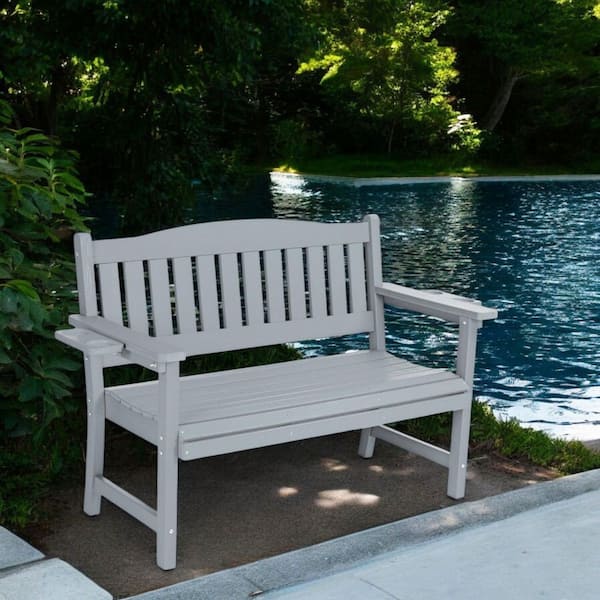 Unbranded Adirondack 46.5 in. 2-Person Gray HDPE Plastic Outdoor Bench Garden Patio Park Bench All Weather Resistant