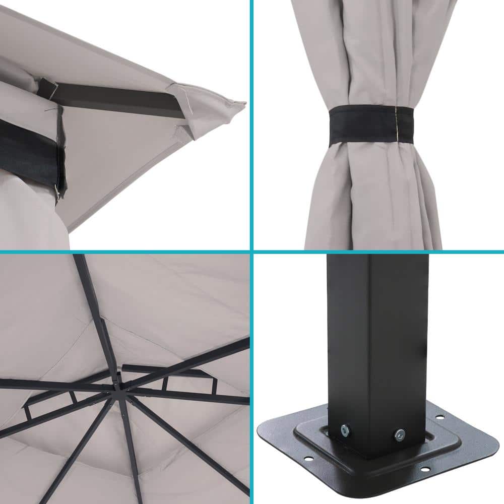 Gray 10' x 10' Soft-Top Patio Gazebo with Screens and Privacy Walls