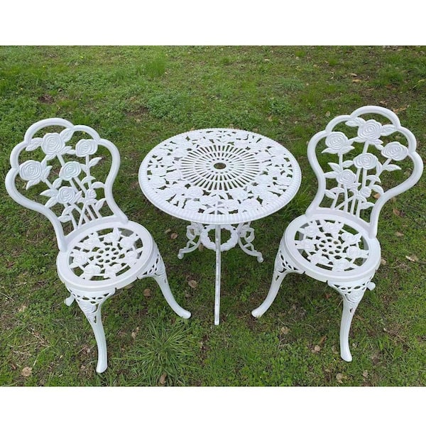 Unbranded White 3-Piece Anti-Rust Cast Aluminum Outdoor Bistro Set for Park Yard Front Porch