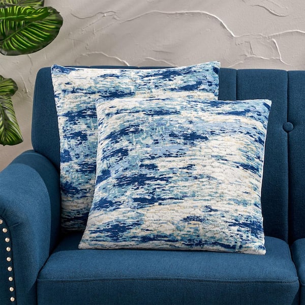 Noble House Beale Blue and Multicolor Print Polyester 18 in. x 18 in. Throw Pillow (Set of 2)