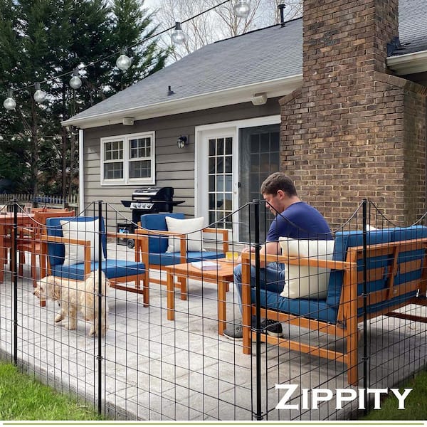 3.25 ft. H x 3 ft. W Zippity Black Metal Garden Fence Panel with Stakes (5-pack)