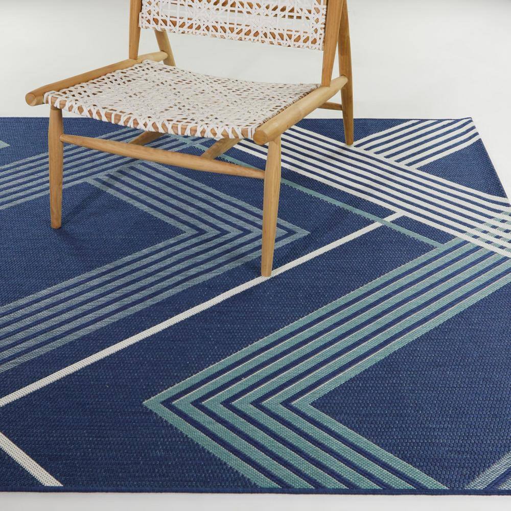 Navy and White Braided Synthetic Stripe Area Rug