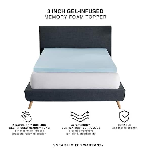 Bodipedic 3-Inch Gel-Infused Memory Foam Mattress Topper, Blue, Queen