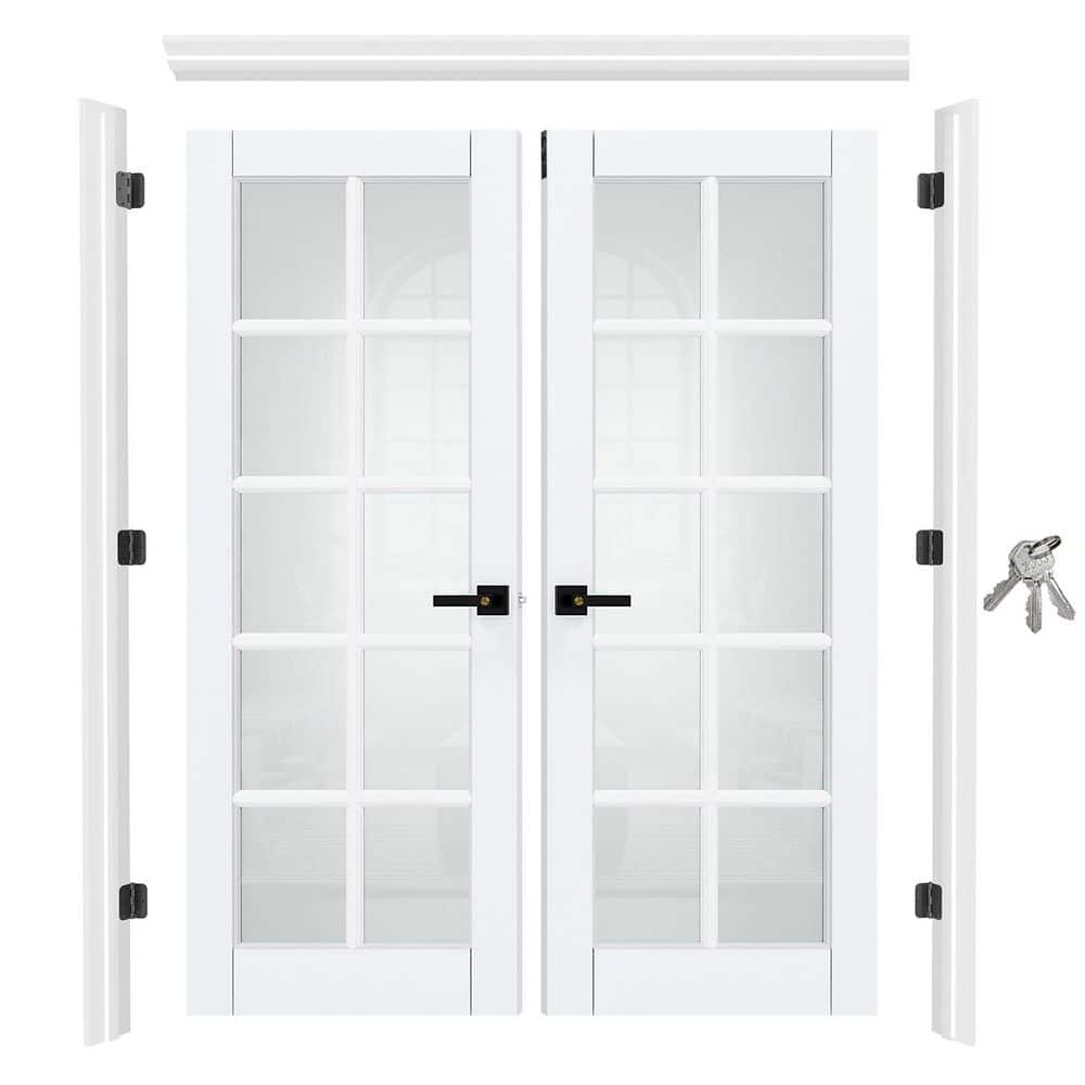 TENONER 60 in. x 80 in. 10 Lite Tempered Frosted Glass Primed Wood