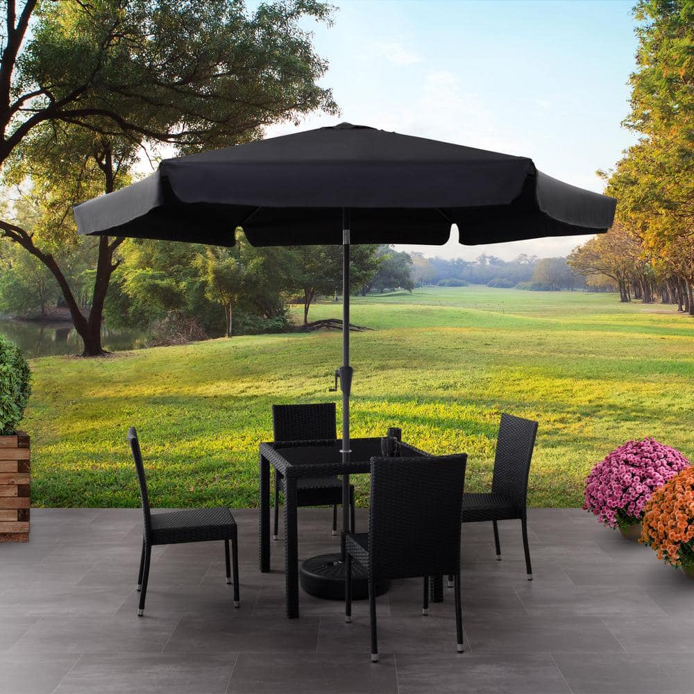 Round Modern Black Fabric & Steel 10ft Tilting Patio Umbrella