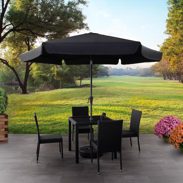 10 ft. Steel Market Crank Open Patio Umbrella in Black