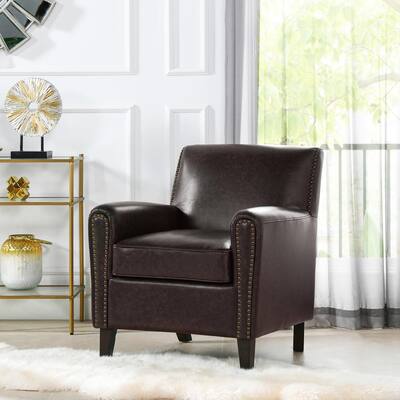 Jennifer Taylor Cole Accent Club Chair, Vintage Brown Faux Leather