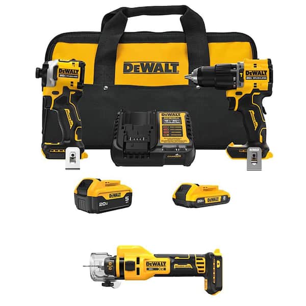 ATOMIC 20V Lithium-Ion Cordless 2-Tool Combo Kit and Cordless Drywall Cut-Out Tool with 5 Ah & 2 Ah Batteries & Charger