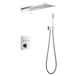 2-Spray Patterns 2 GPM 10 in. Wall Mount Dual Shower Heads and Handheld Shower with Pressure Balance Valve in Brushed