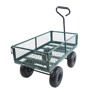 3.5 cu.ft. Mesh Steel Frame Wagon Heavy-Duty Push Garden Cart with Removable Sides for Outdoor Lawn Landscape in Green