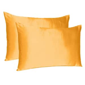Amelia Apricot Solid Color Satin King Pillowcases (Set of 2)