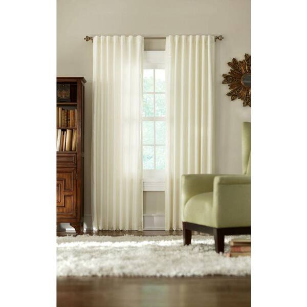 Home Decorators Collection Semi-Opaque Cream Slub Faux Silk Back Tab Curtain (Price Varies by Size)