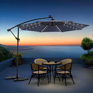 10 ft. Solar LED Steel Offset Hanging Patio Umbrella in Navy Blue