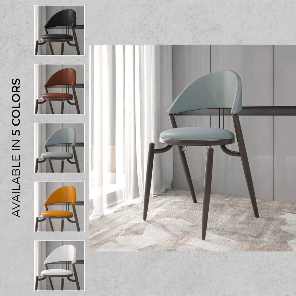 Venice Light Grey Leather Upholstered Side Chair with Metal Legs