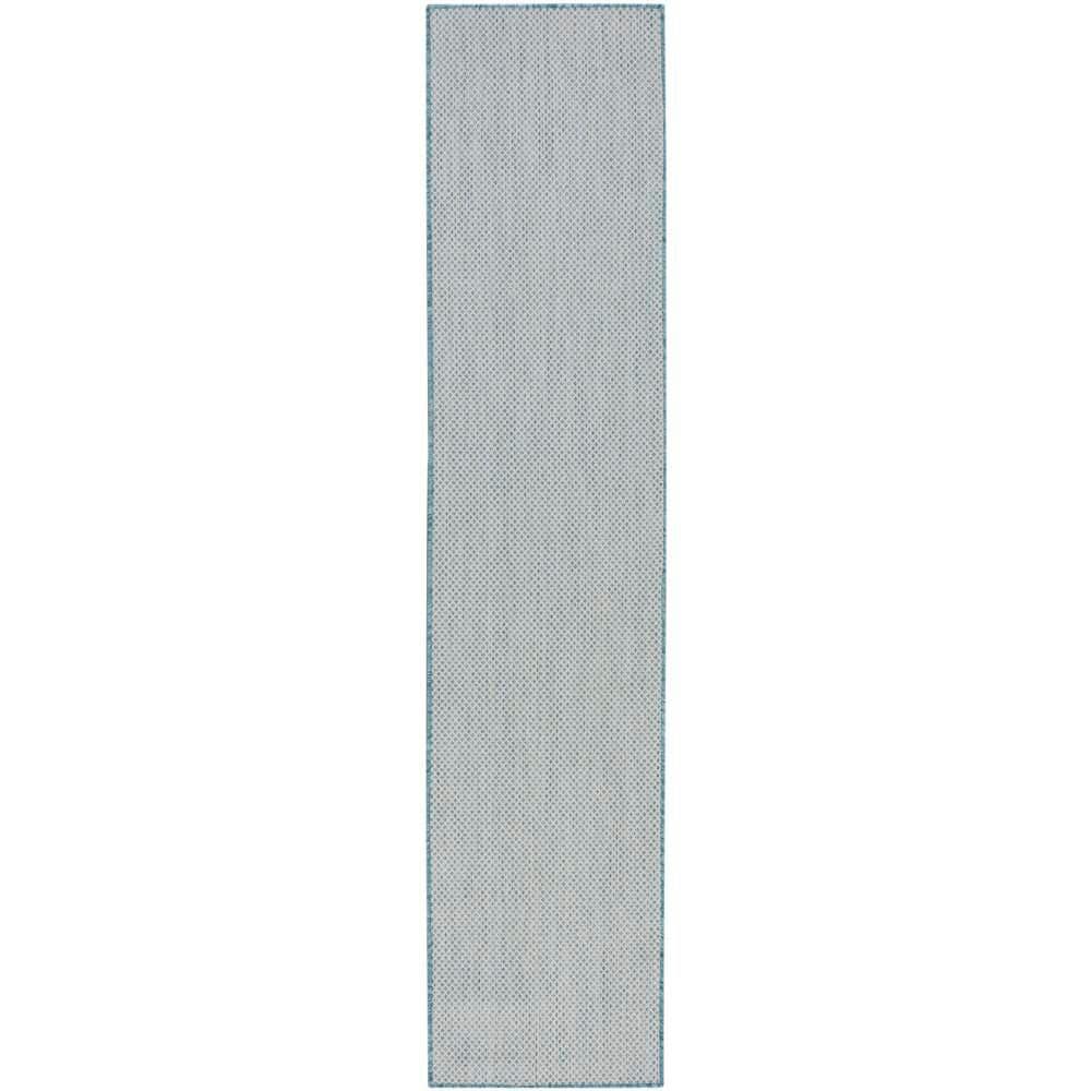 Ivory Aqua Geometric Flat Woven Synthetic Runner Rug