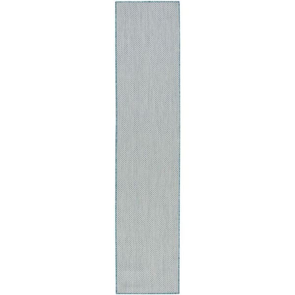 Nourison Courtyard Ivory Aqua 2 ft. x 8 ft. All-over design Contemporary Runner Area Rug