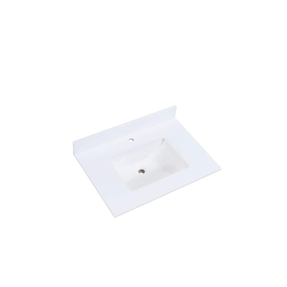 31" White Stone Vanity Top with Rectangular Ceramic Sink