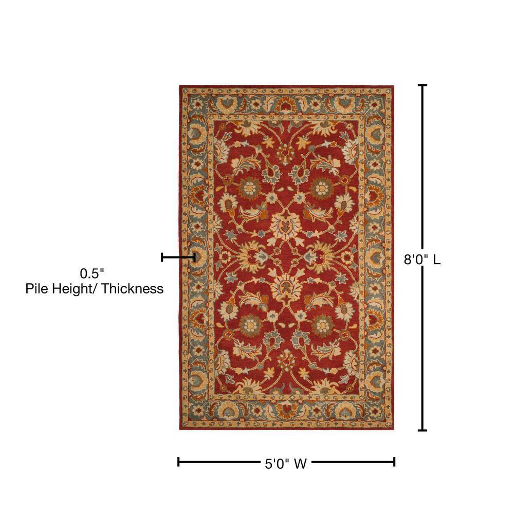 Red and Blue Hand-Tufted Wool 5' x 8' Area Rug