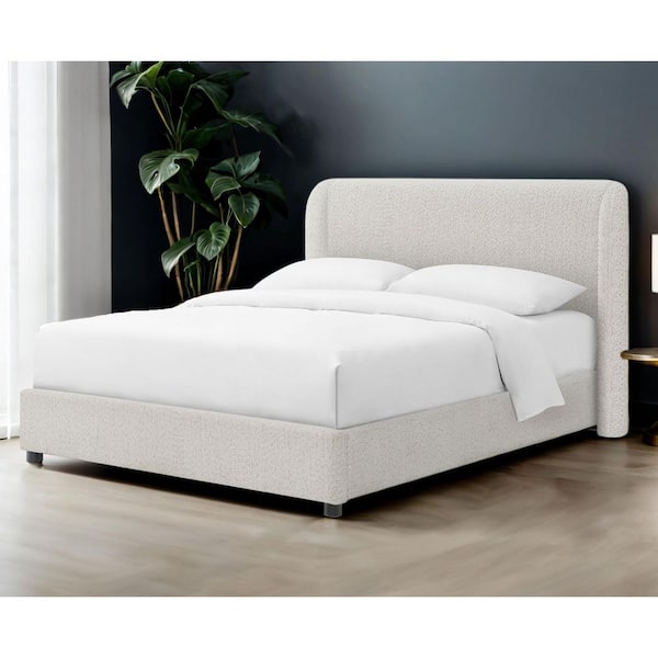 Furniture of America Birdie White Wood Frame King Platform Bed with Shelter Padded Headboard and Round Wood Legs