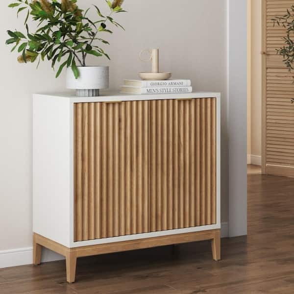 Nathan James Jasper Warm White Pine Finish MDF 31 in. Sideboard Accent Storage Cabinet with Fluted Doors and Adjustable Shelves